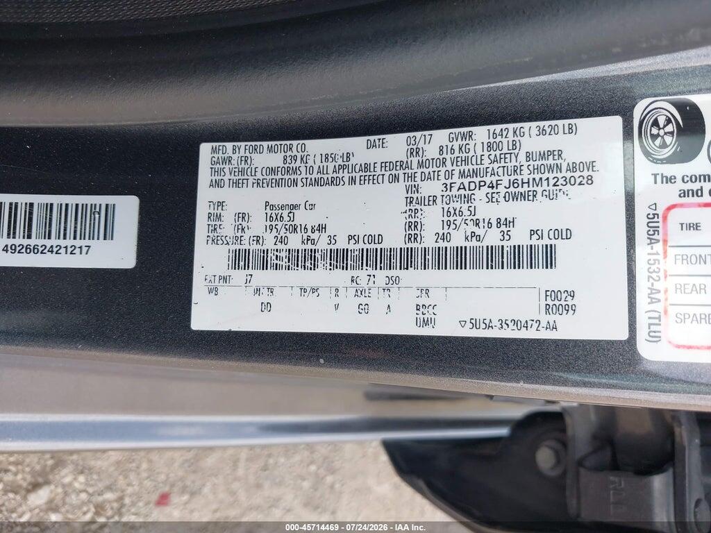 3FADP4FJ6HM123028 2017 FORD FIESTA photo no. 9