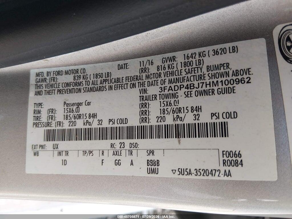 3FADP4BJ7HM100962 2017 FORD FIESTA photo no. 9