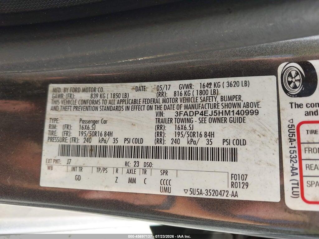 3FADP4EJ5HM140999 2017 FORD FIESTA photo no. 9