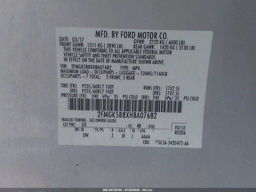 2FMGK5B8XHBA07682 2017 FORD FLEX photo no. 9