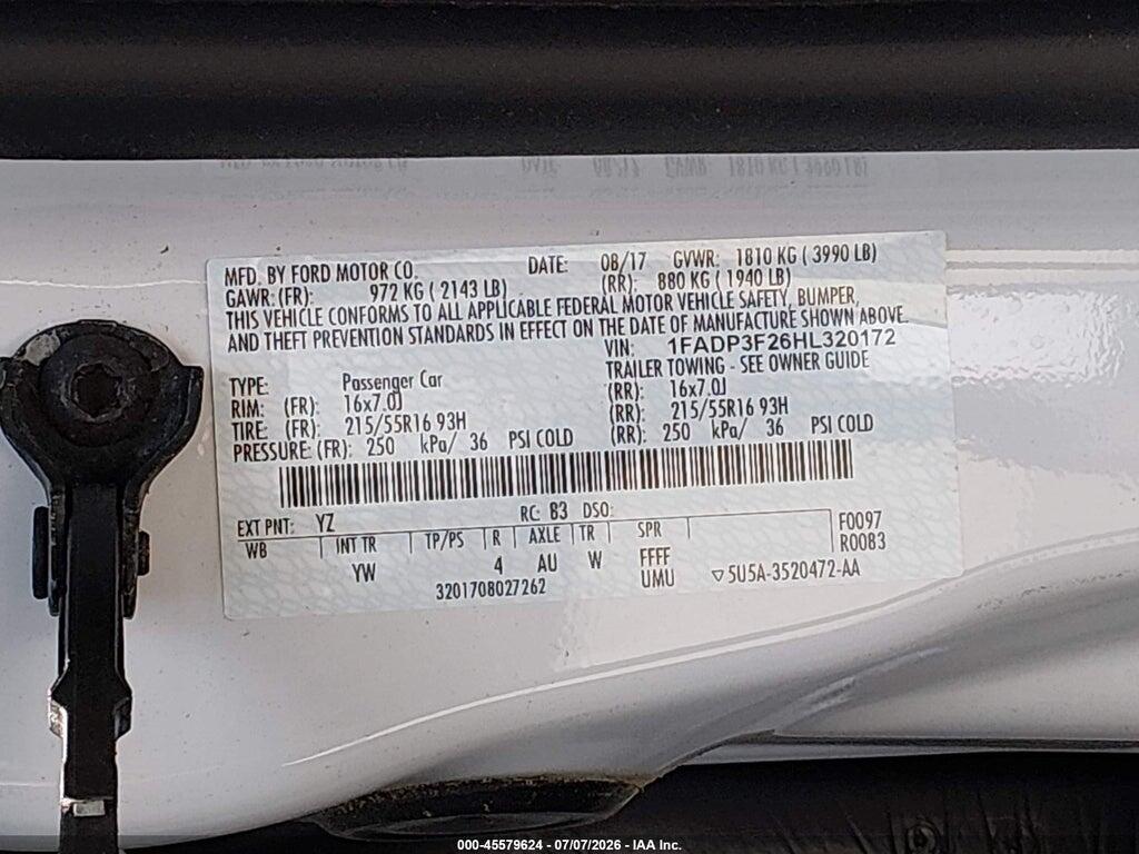 1FADP3F26HL320172 2017 FORD FOCUS photo no. 9