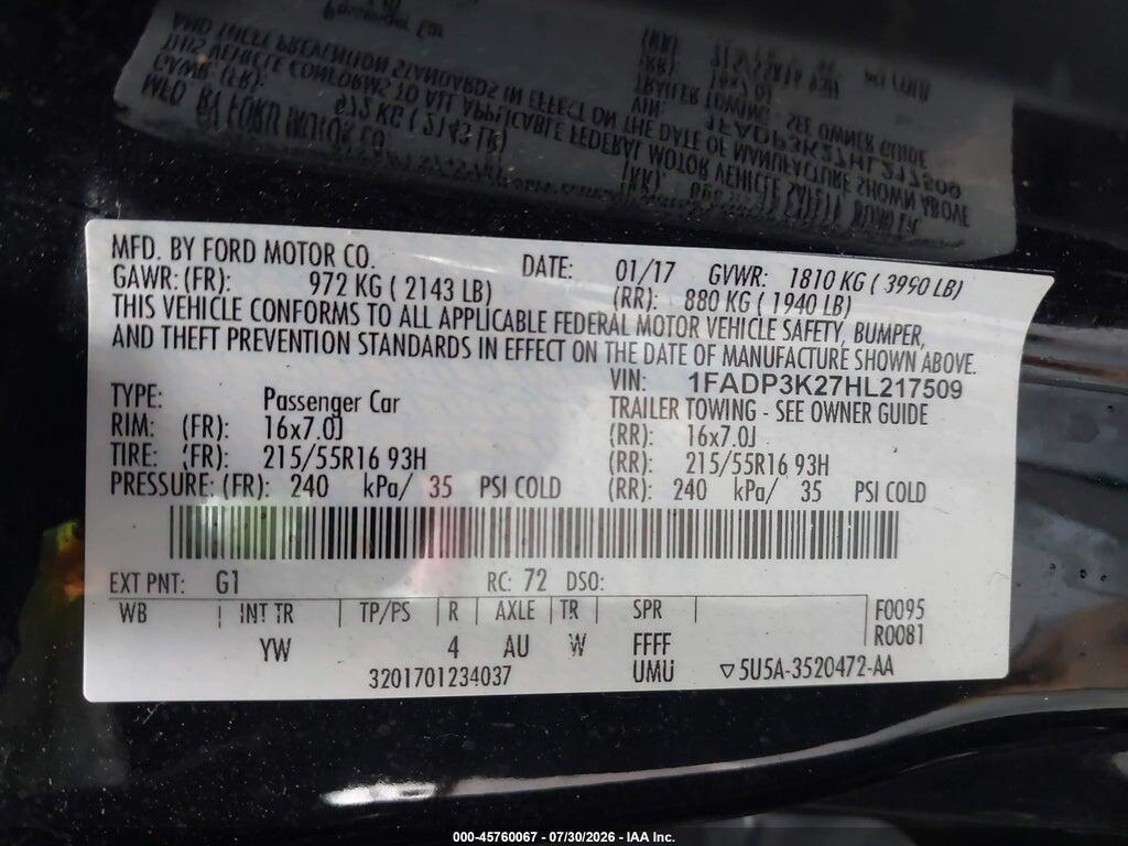 1FADP3K27HL217509 2017 FORD FOCUS photo no. 9