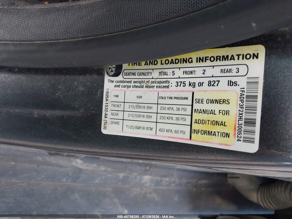 1FADP3F2XHL300524 2017 FORD FOCUS photo no. 9