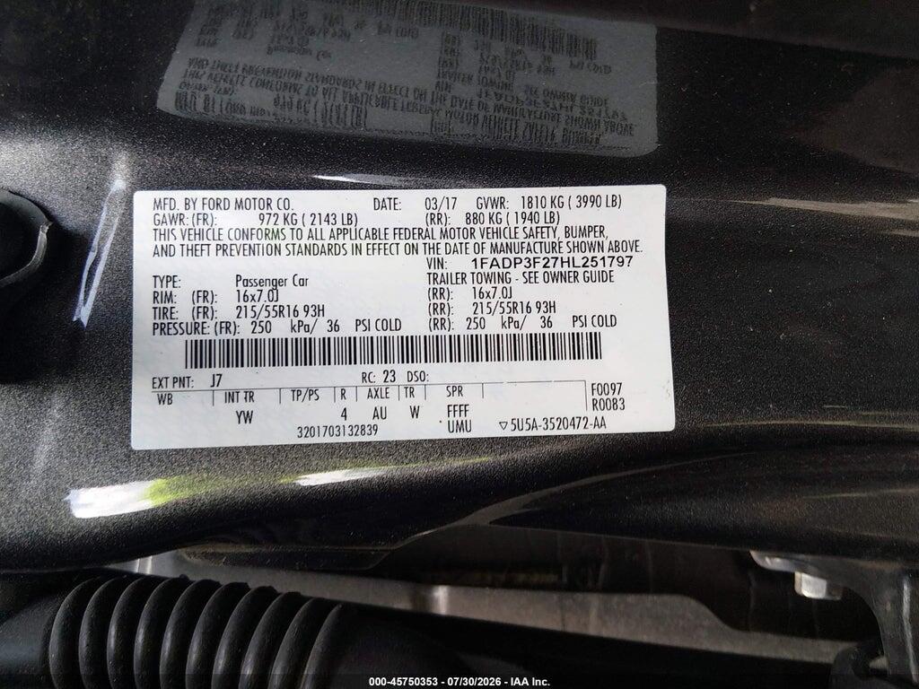 1FADP3F27HL251797 2017 FORD FOCUS photo no. 9