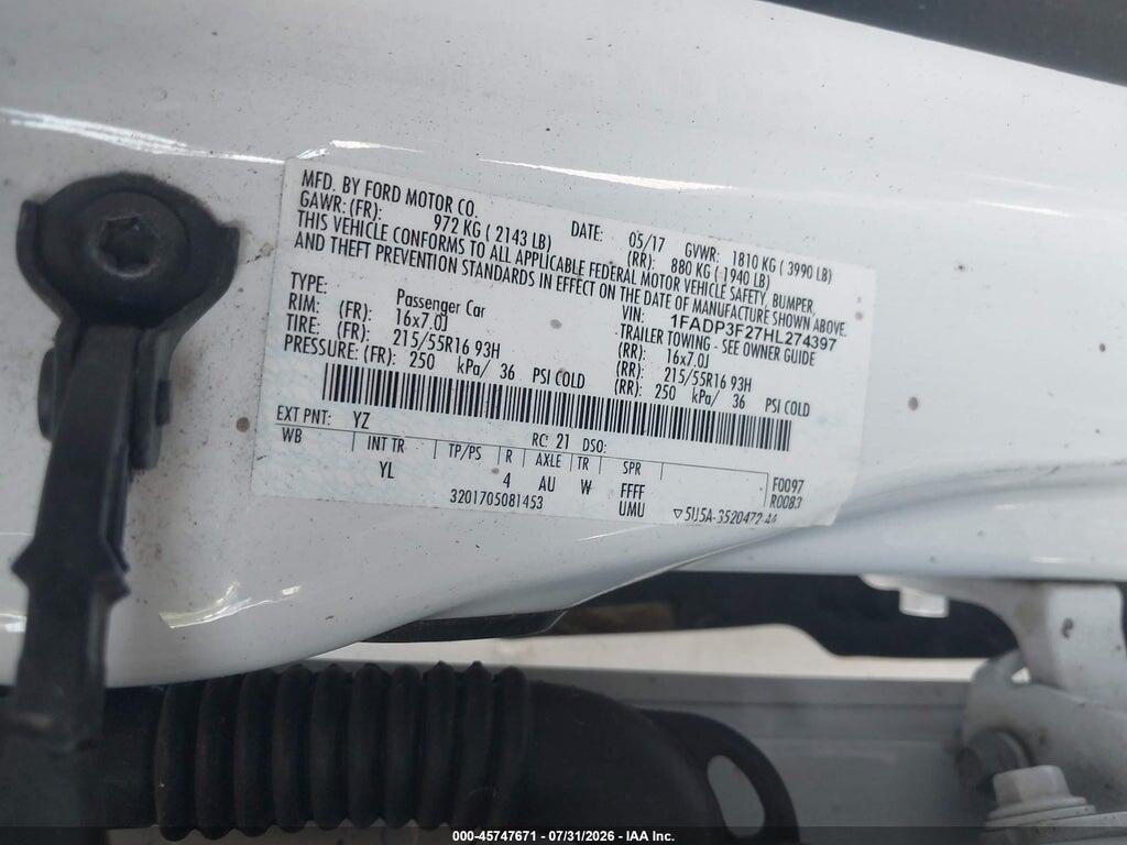 1FADP3F27HL274397 2017 FORD FOCUS photo no. 9