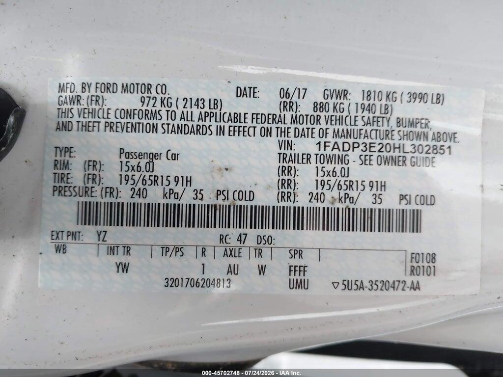 1FADP3E20HL302851 2017 FORD FOCUS photo no. 9