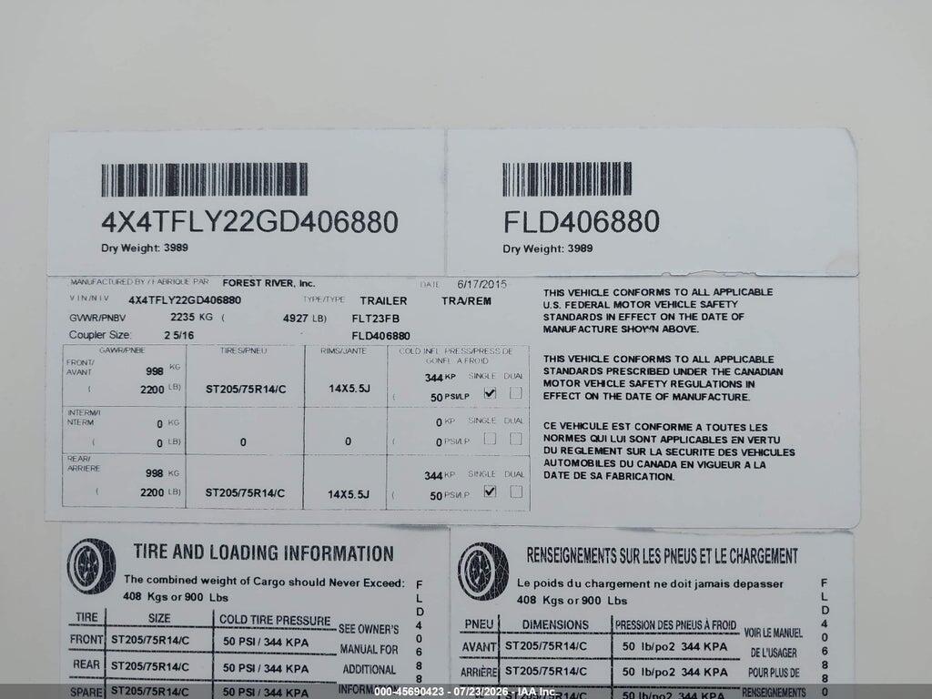 4X4TFLY22GD406880 2016 FLAGSTAFF MICRO LITE SERIES 23 photo no. 9