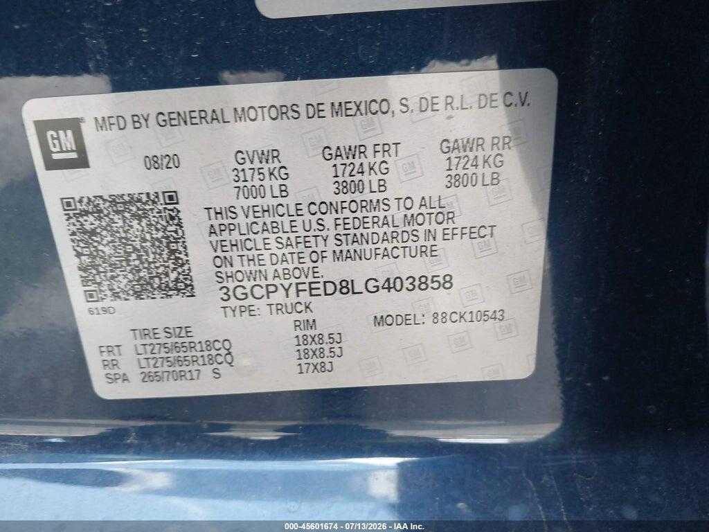 3GCPYFED8LG403858 2020 CHEVROLET SILVERADO 1500 photo no. 9