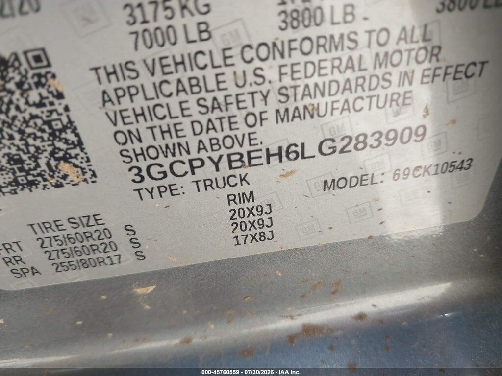 3GCPYBEH6LG283909 2020 CHEVROLET SILVERADO 1500 photo no. 9