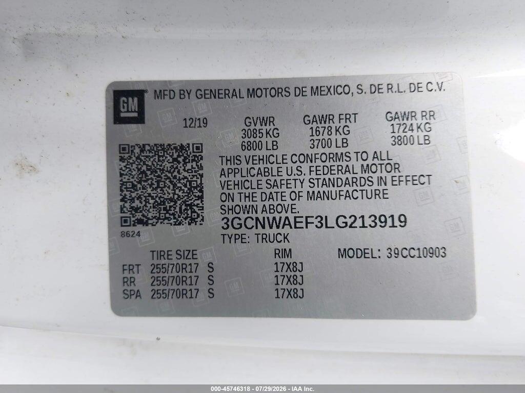 3GCNWAEF3LG213919 2020 CHEVROLET SILVERADO 1500 photo no. 4