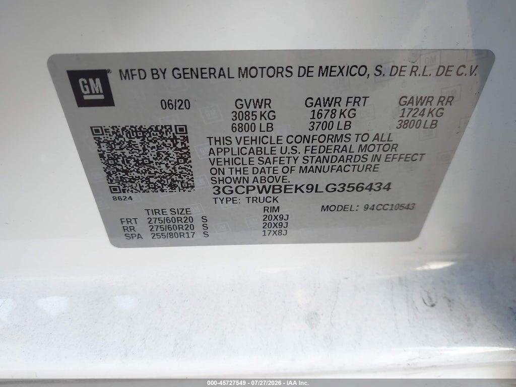 3GCPWBEK9LG356434 2020 CHEVROLET SILVERADO 1500 photo no. 9