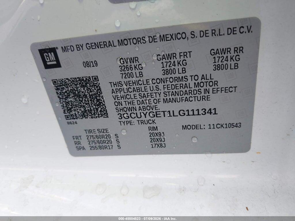 3GCUYGET1LG111341 2020 CHEVROLET SILVERADO 1500 photo no. 9