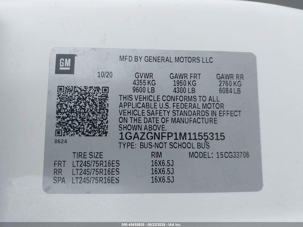 1GAZGNFP1M1155315 2021 CHEVROLET EXPRESS PASSENGER photo no. 9