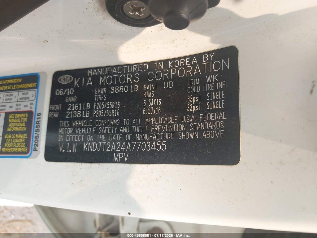 KNDJT2A24A7703455 2010 KIA SOUL photo no. 9