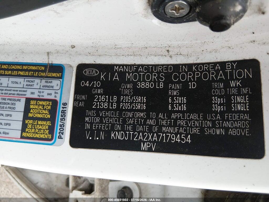 KNDJT2A2XA7179454 2010 KIA SOUL photo no. 9
