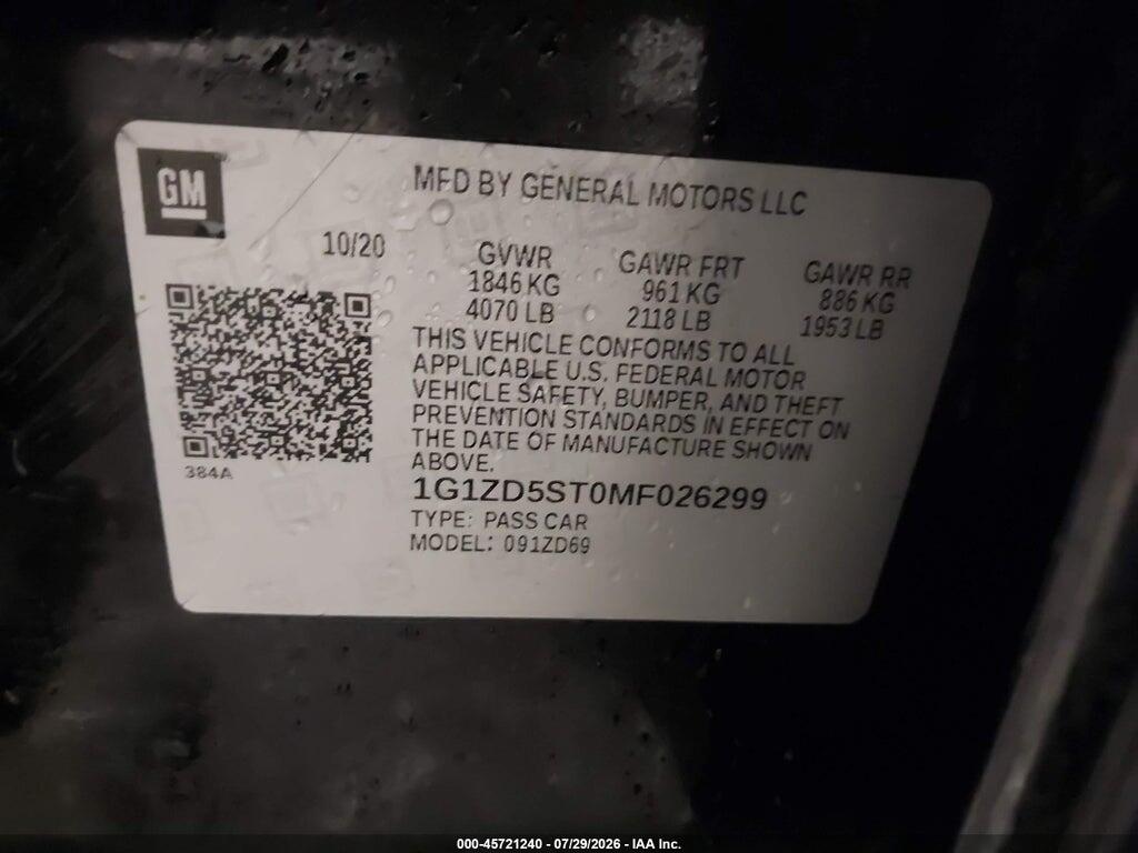 1G1ZD5ST0MF026299 2021 CHEVROLET MALIBU photo no. 9