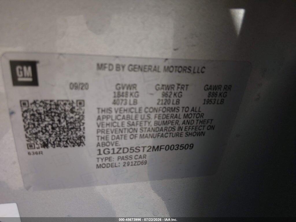 1G1ZD5ST2MF003509 2021 CHEVROLET MALIBU photo no. 9