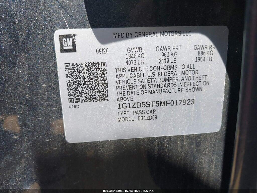 1G1ZD5ST5MF017923 2021 CHEVROLET MALIBU photo no. 9
