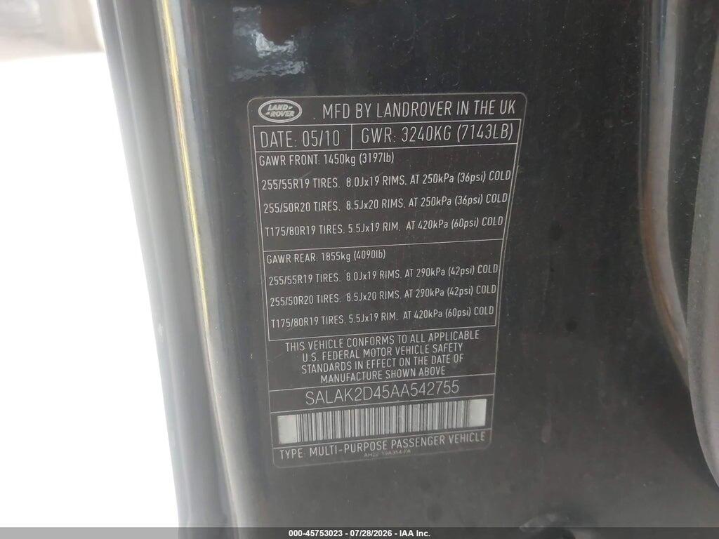 SALAK2D45AA542755 2010 LAND ROVER LR4 photo no. 9