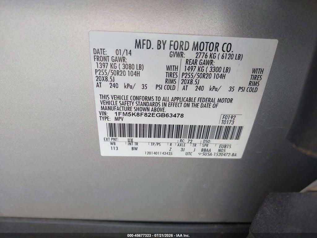 1FM5K8F82EGB63478 2014 FORD EXPLORER photo no. 9