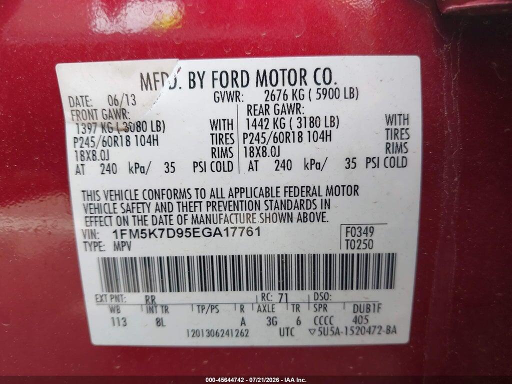 1FM5K7D95EGA17761 2014 FORD EXPLORER photo no. 9