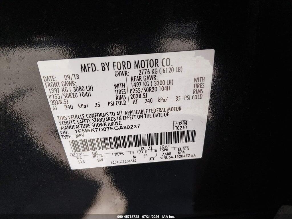 1FM5K7D87EGA80237 2014 FORD EXPLORER photo no. 9