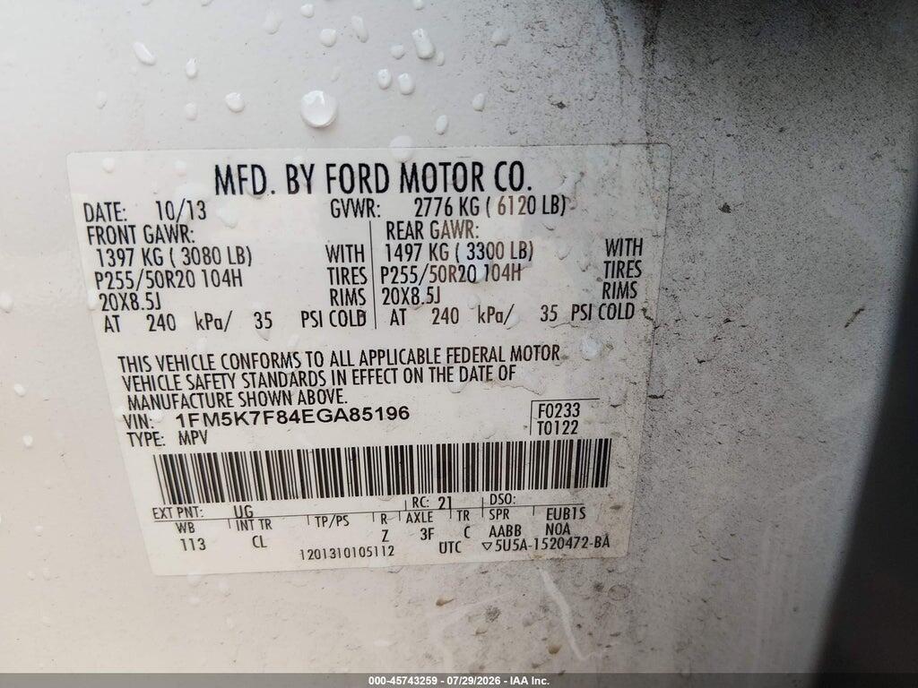 1FM5K7F84EGA85196 2014 FORD EXPLORER photo no. 9