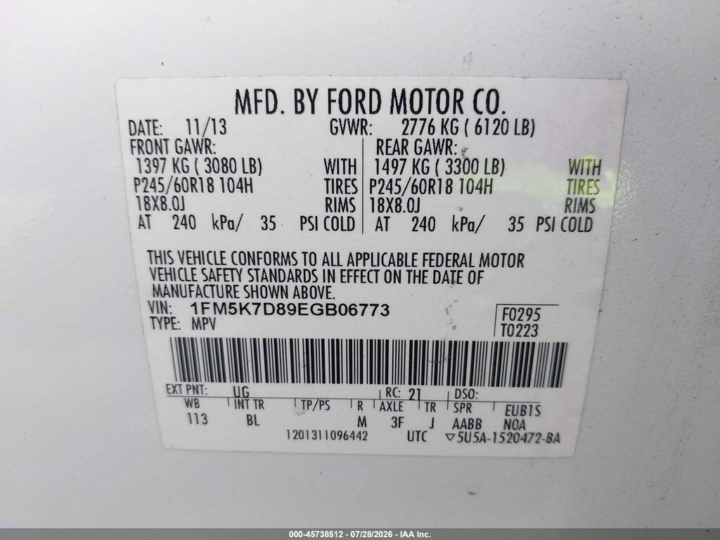 1FM5K7D89EGB06773 2014 FORD EXPLORER photo no. 9