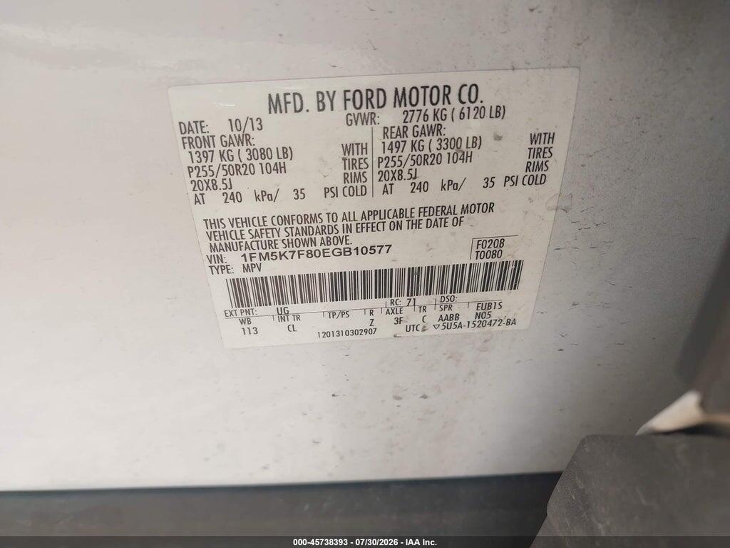 1FM5K7F80EGB10577 2014 FORD EXPLORER photo no. 9