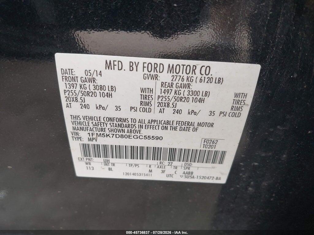 1FM5K7D80EGC55590 2014 FORD EXPLORER photo no. 9