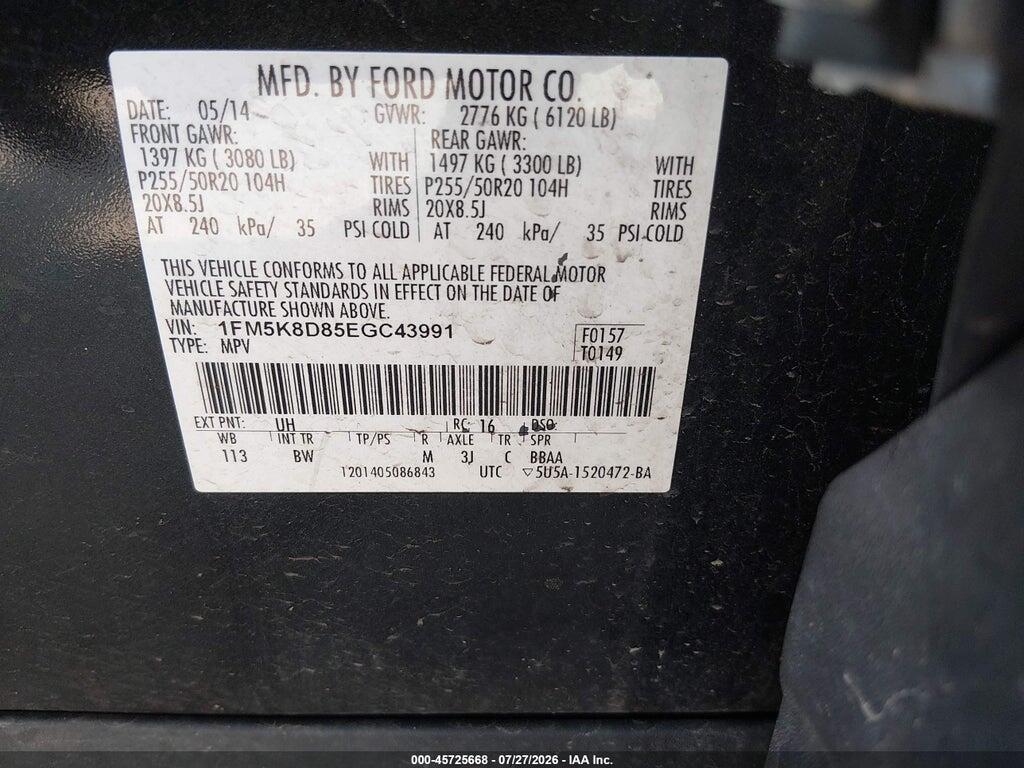1FM5K8D85EGC43991 2014 FORD EXPLORER photo no. 9