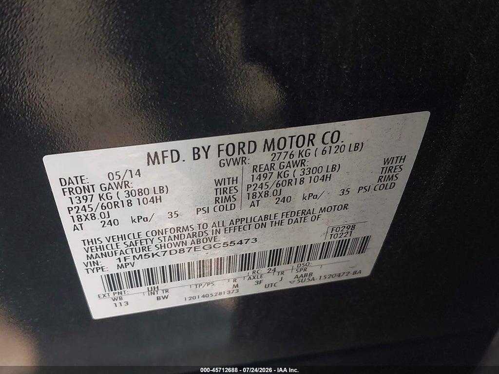 1FM5K7D87EGC55473 2014 FORD EXPLORER photo no. 9