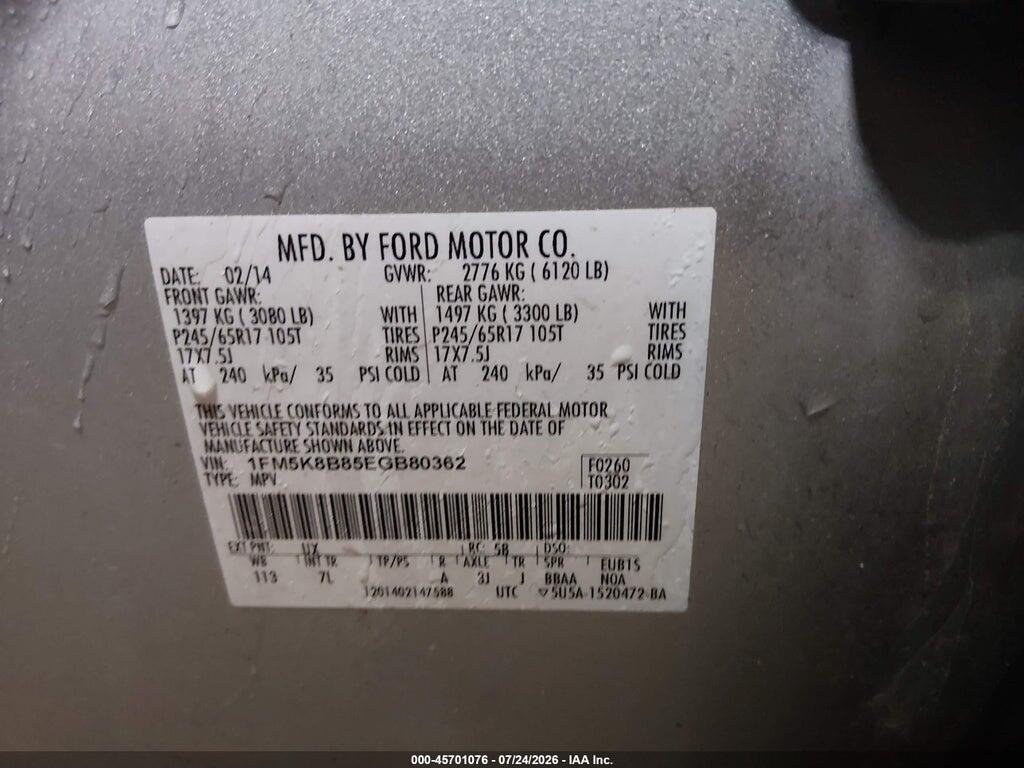 1FM5K8B85EGB80362 2014 FORD EXPLORER photo no. 9