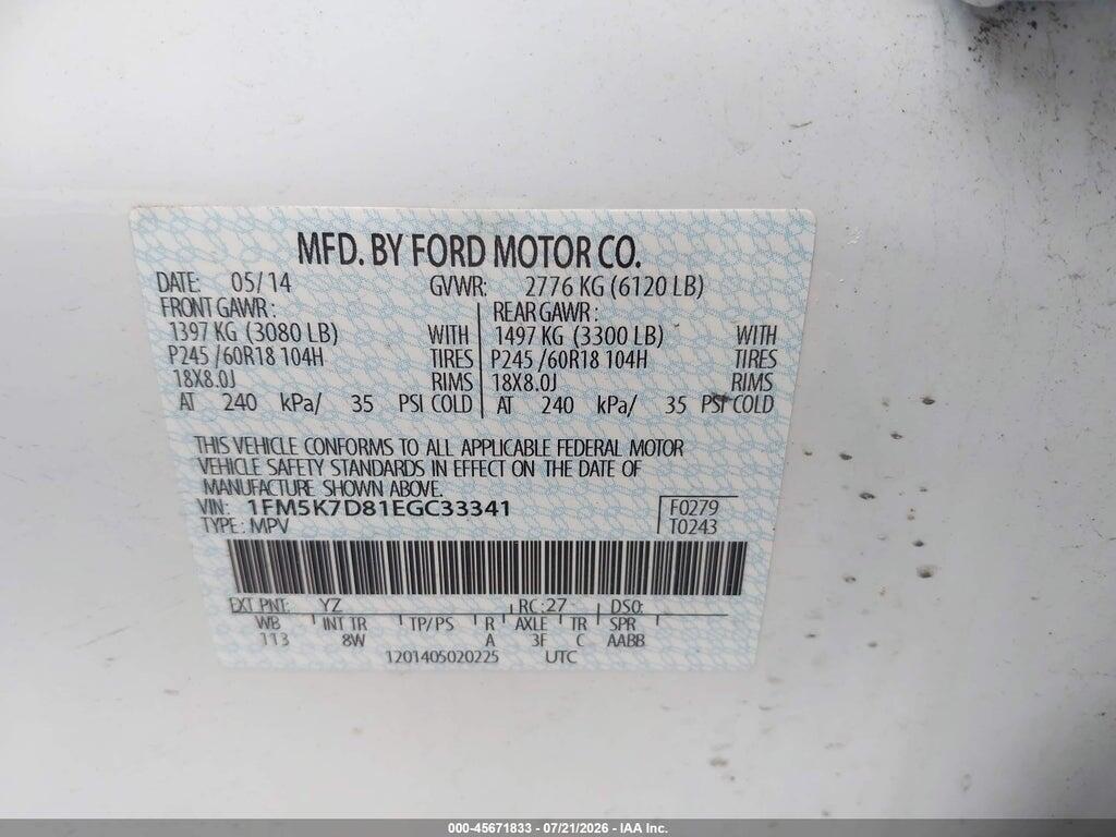 1FM5K7D81EGC33341 2014 FORD EXPLORER photo no. 9