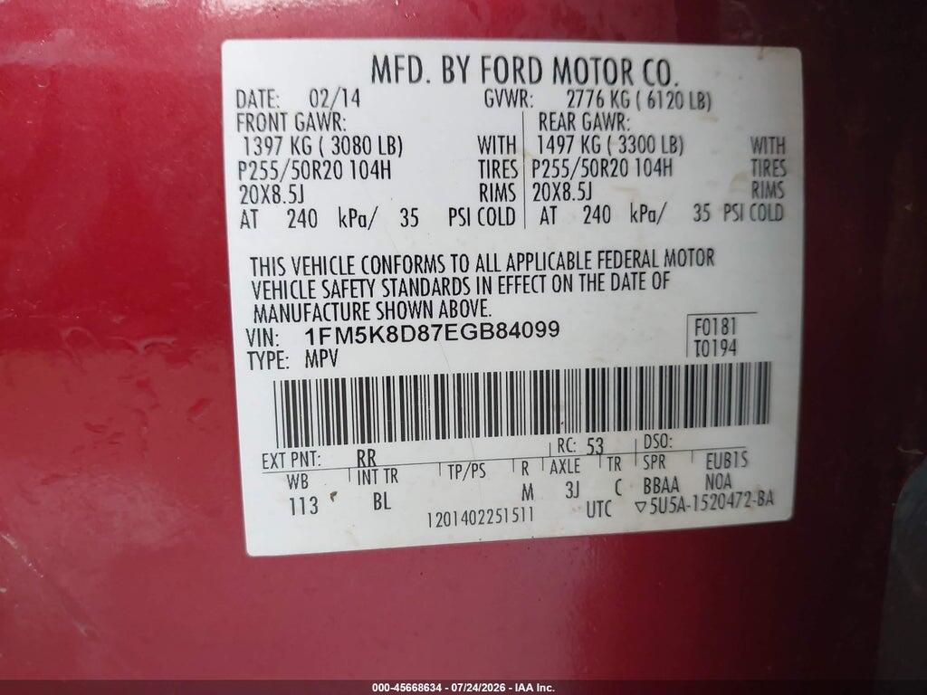 1FM5K8D87EGB84099 2014 FORD EXPLORER photo no. 9