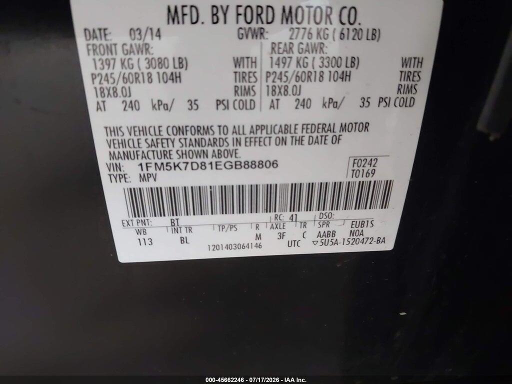 1FM5K7D81EGB88806 2014 FORD EXPLORER photo no. 9