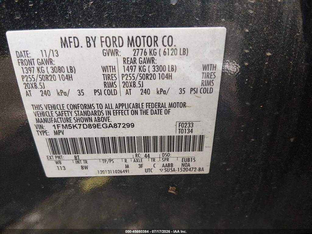 1FM5K7D89EGA87299 2014 FORD EXPLORER photo no. 9