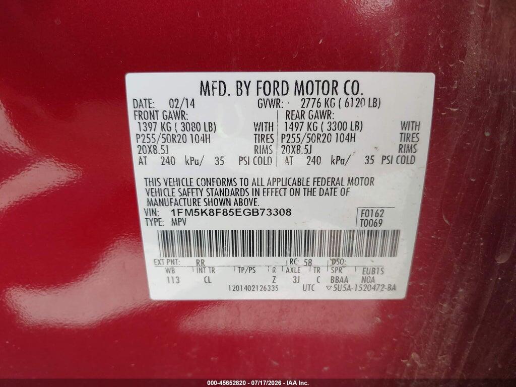 1FM5K8F85EGB73308 2014 FORD EXPLORER photo no. 9