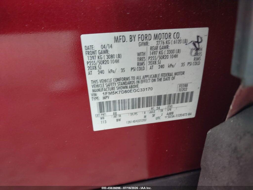 1FM5K7D80EGC33170 2014 FORD EXPLORER photo no. 9