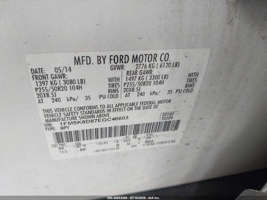 1FM5K8D87EGC46603 2014 FORD EXPLORER photo no. 9