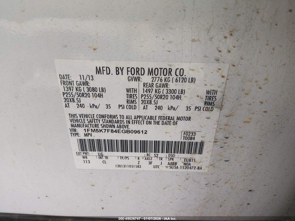 1FM5K7F84EGB09612 2014 FORD EXPLORER photo no. 9