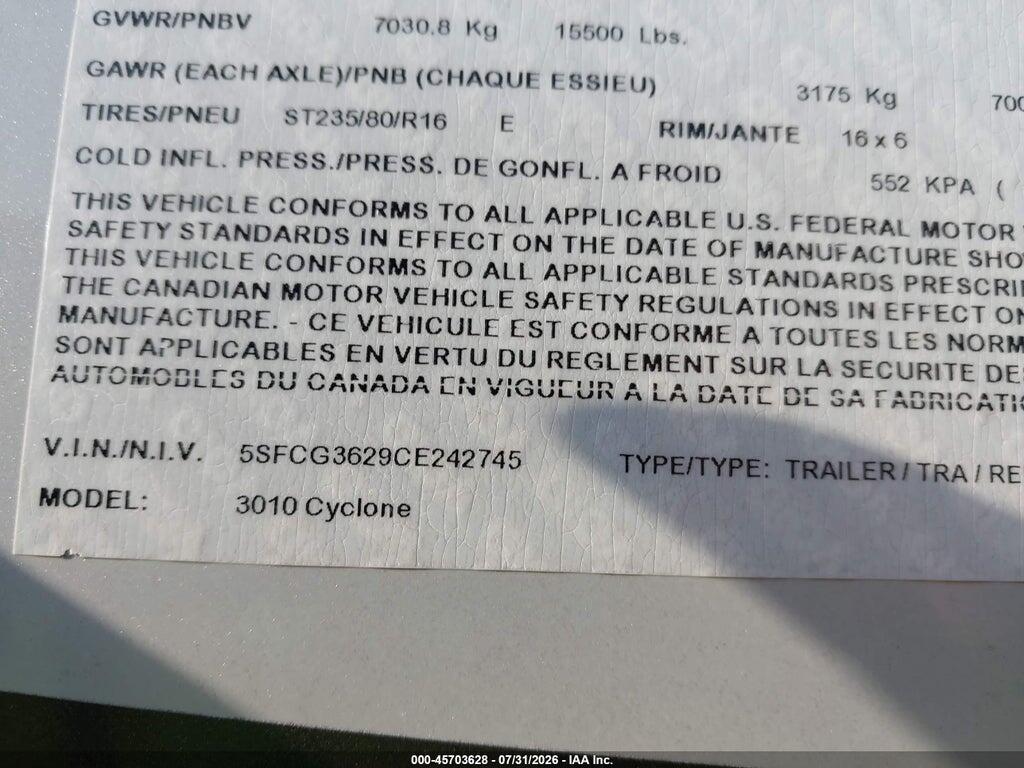 5SFCG3692CE242745 2012 CYCLONE TRAVEL TRLR photo no. 9