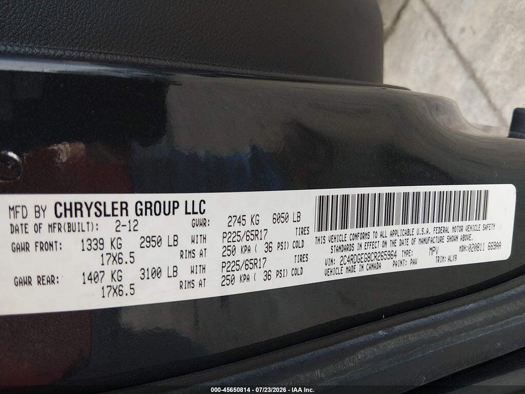 2C4RDGEG8CR265964 2012 DODGE GRAND CARAVAN photo no. 9