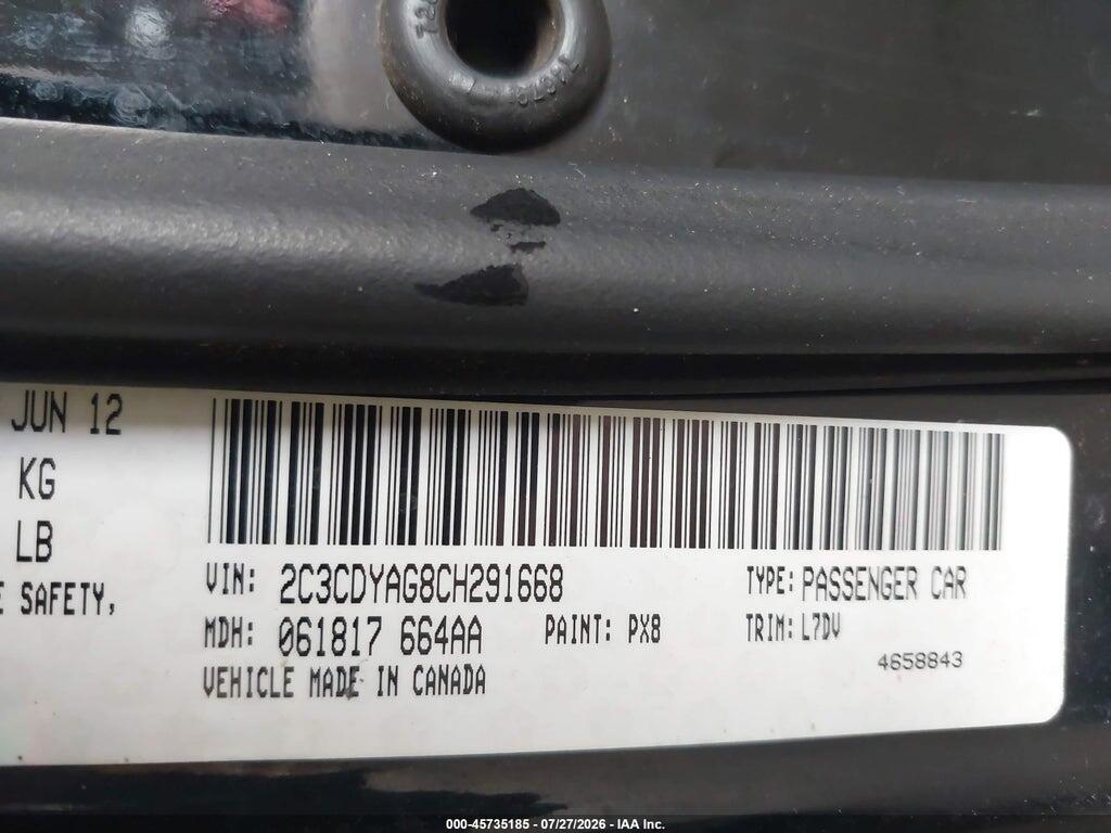 2C3CDYAG8CH291668 2012 DODGE CHALLENGER photo no. 9