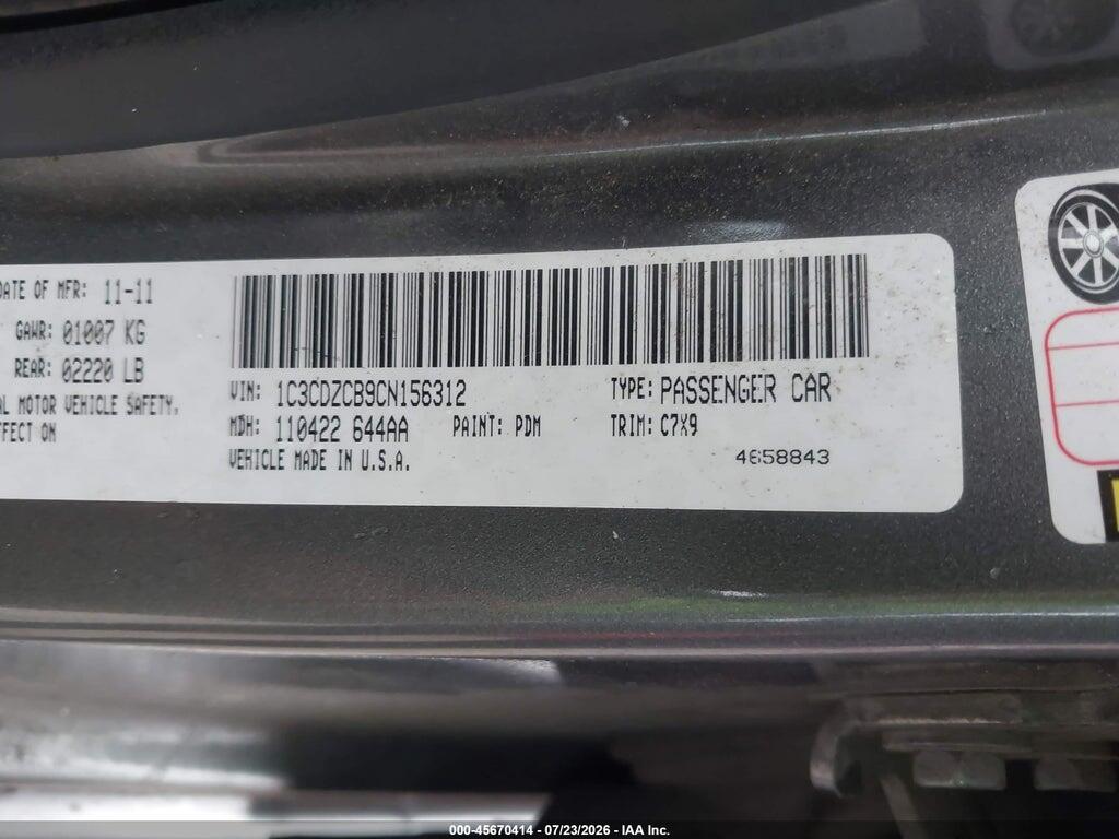1C3CDZCB9CN156312 2012 DODGE AVENGER photo no. 9