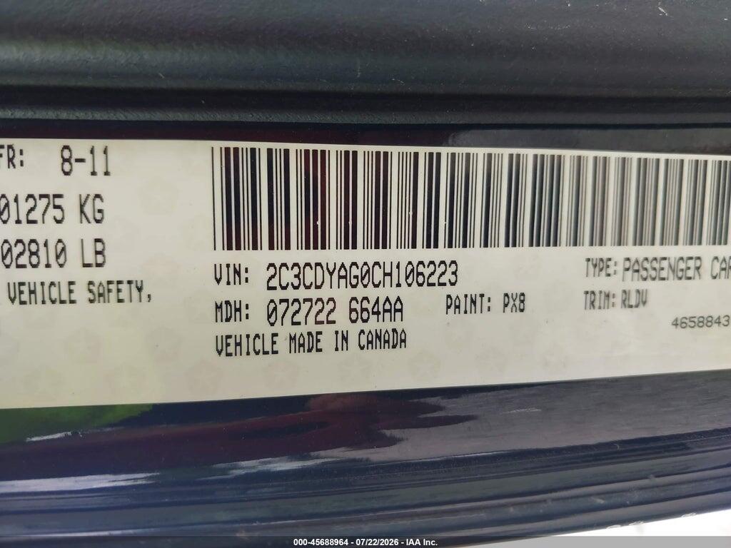 2C3CDYAG0CH106223 2012 DODGE CHALLENGER photo no. 9