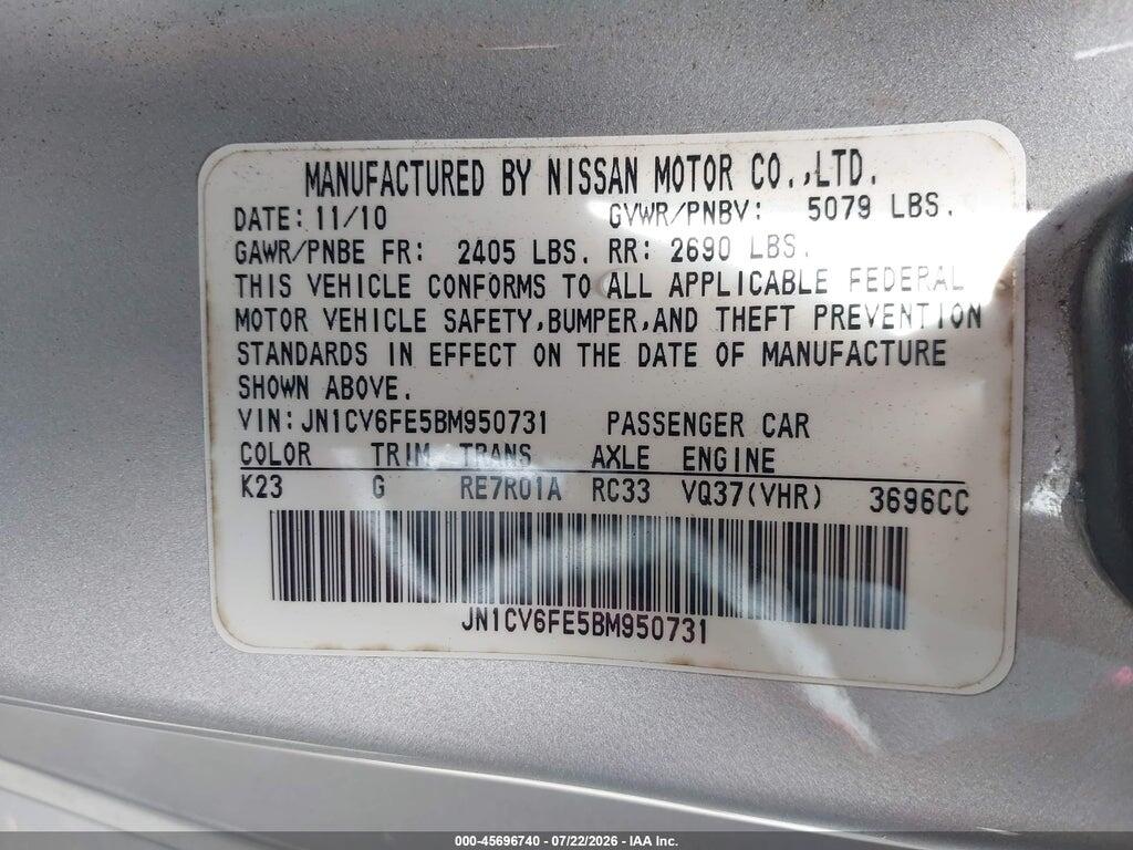 JN1CV6FE5BM950731 2011 INFINITI G37 photo no. 9