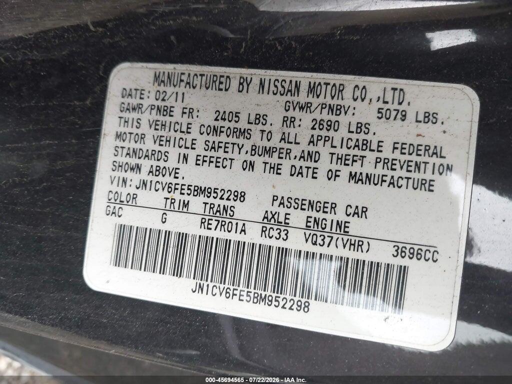 JN1CV6FE5BM952298 2011 INFINITI G37 photo no. 9