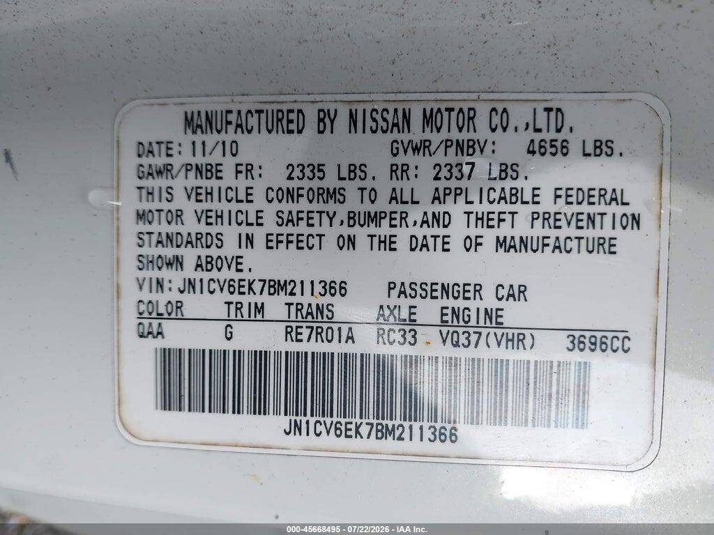 JN1CV6EK7BM211366 2011 INFINITI G37 photo no. 9