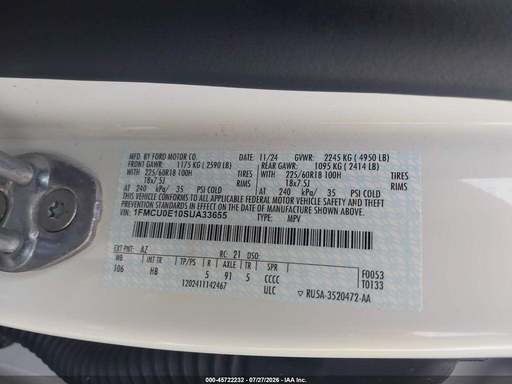 1FMCU0E10SUA33655 2025 FORD ESCAPE photo no. 9